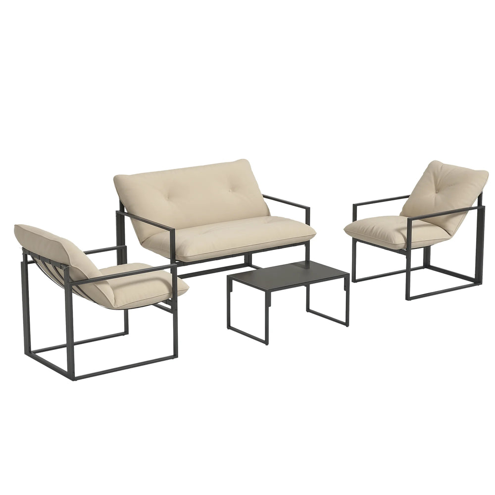 Salon de Jardin 4 Pièces — Canapé, 2 Fauteuils & Table