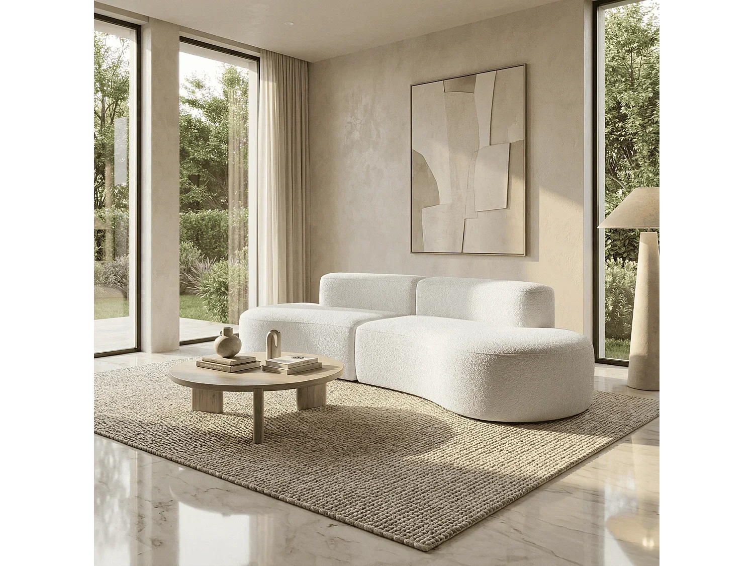 Canapé Compressé Arrondi Style Organique 2 places Blanc - Lounge