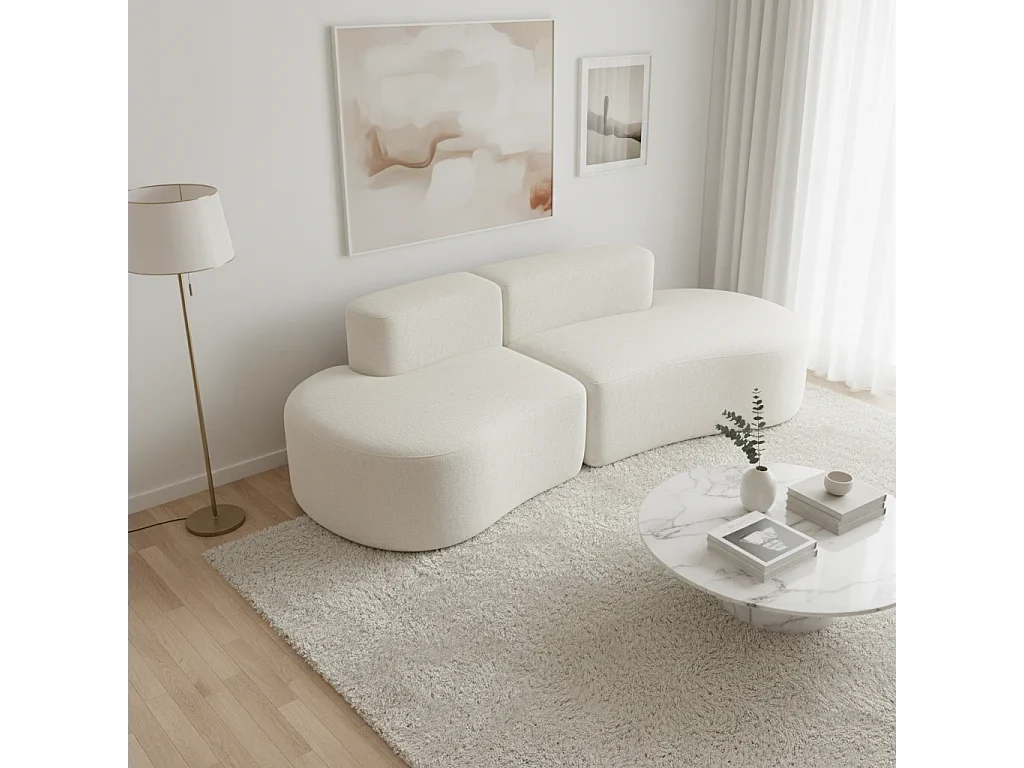 Canapé Compressé Arrondi Style Organique 2 places Blanc - Lounge