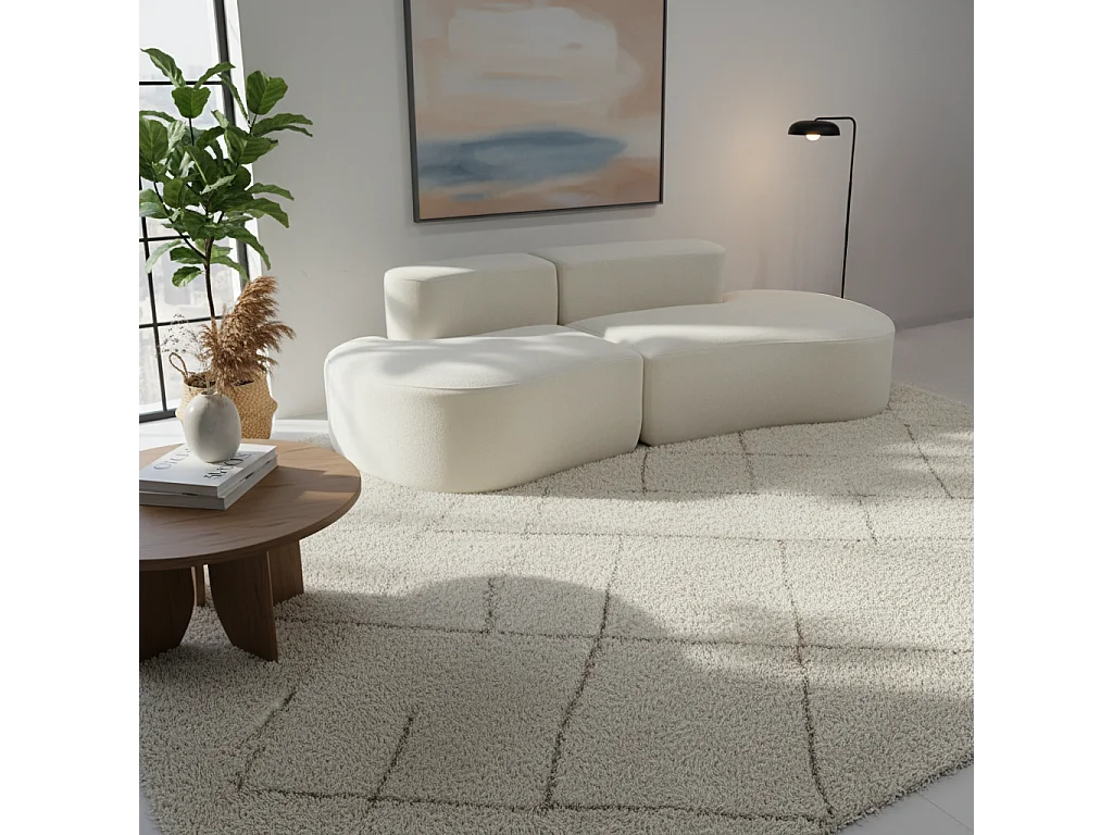 Canapé Compressé Arrondi Style Organique 2 places Blanc - Lounge