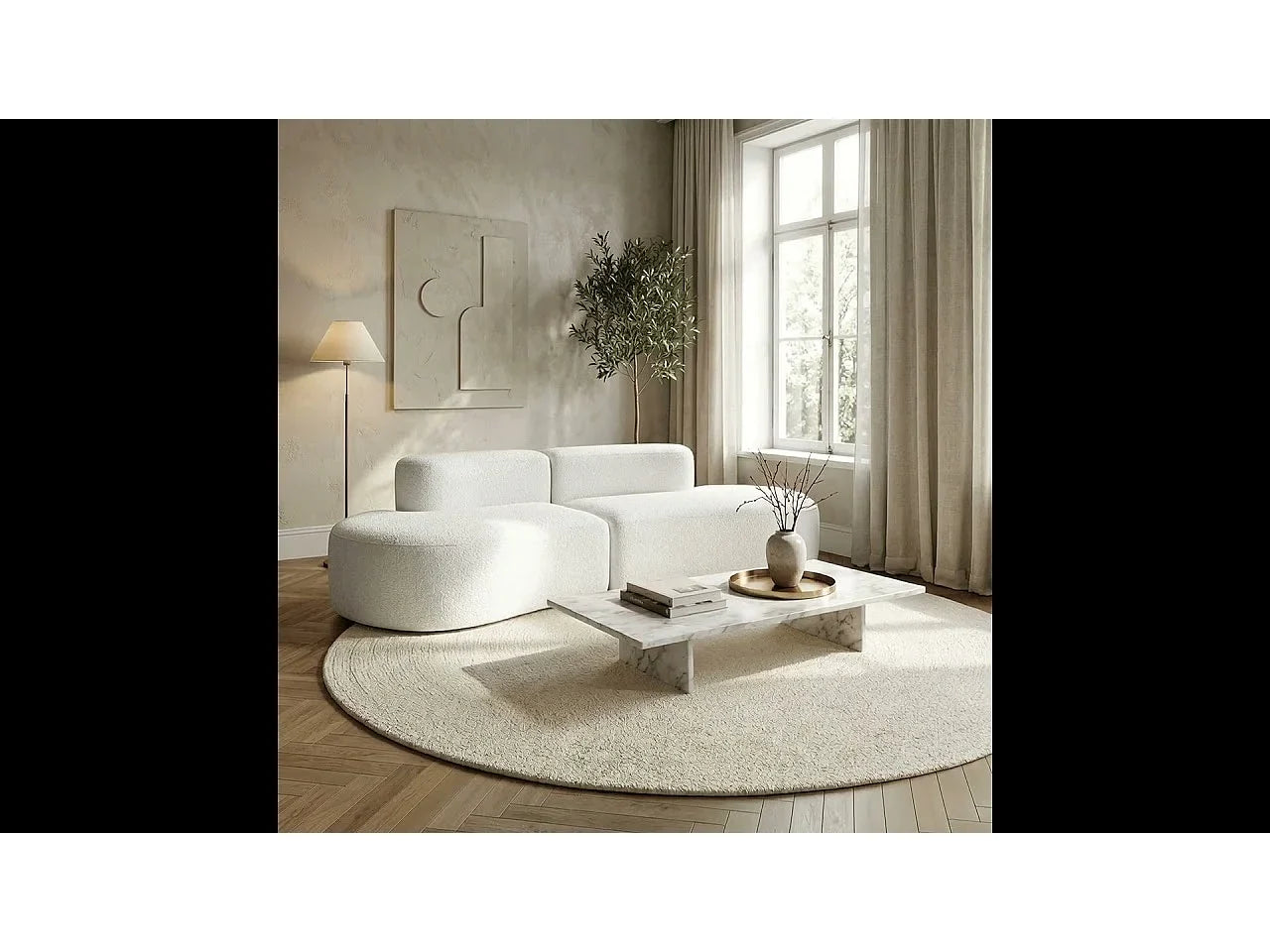 Canapé Compressé Arrondi Style Organique 2 places Blanc - Lounge
