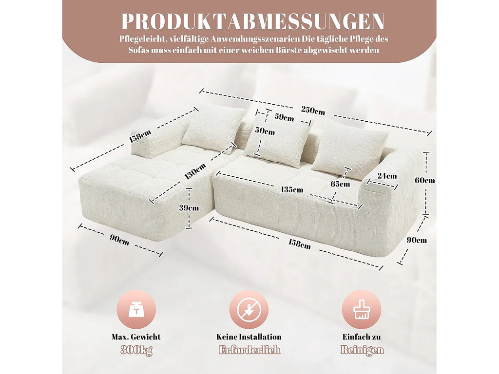 Canapé Compressé d'Angle Modulable 3 à 4 places Blanc en Tissu - LVHOM