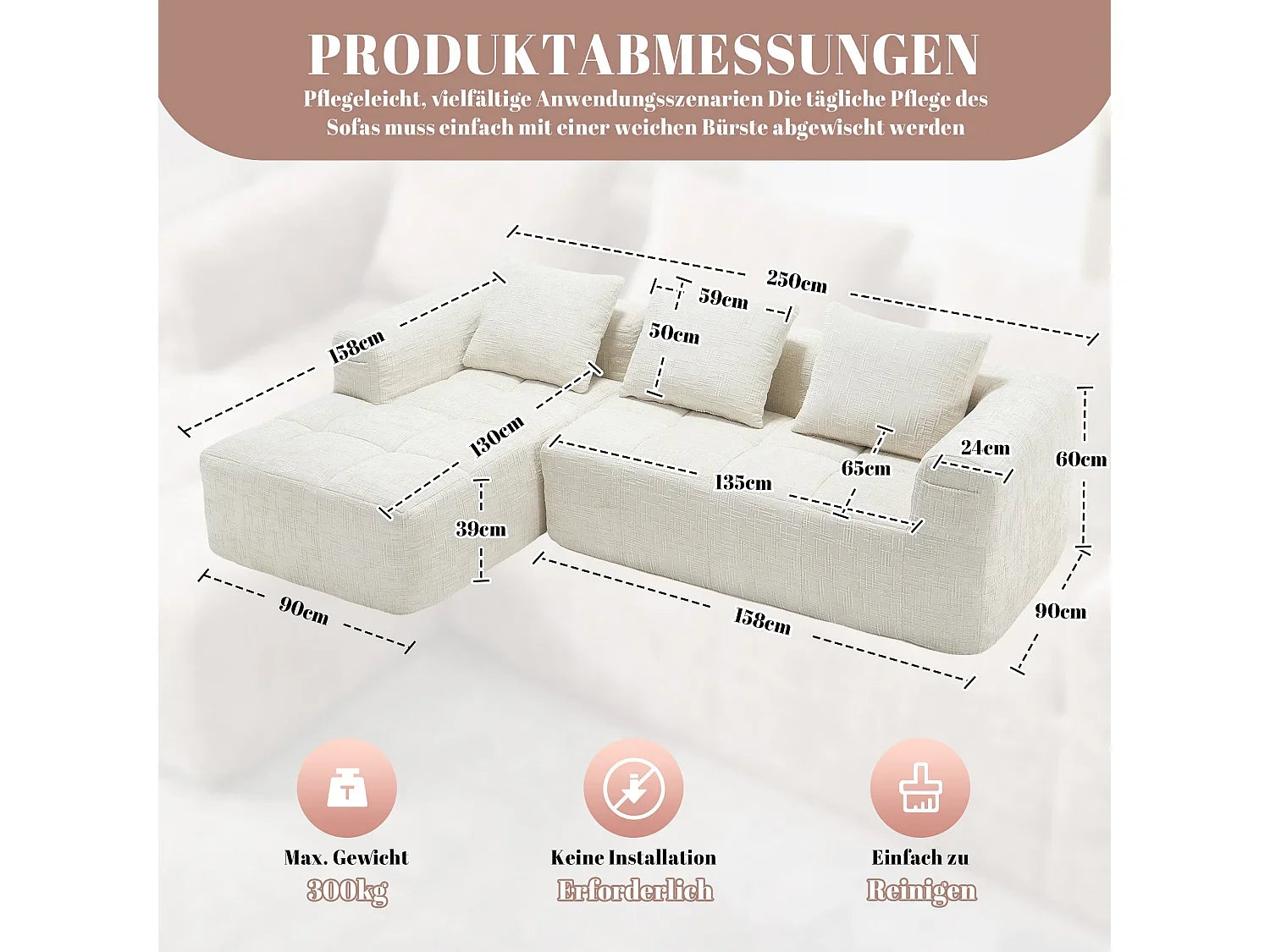 Canapé Compressé d'Angle Modulable 3 à 4 places Blanc en Tissu - LVHOM