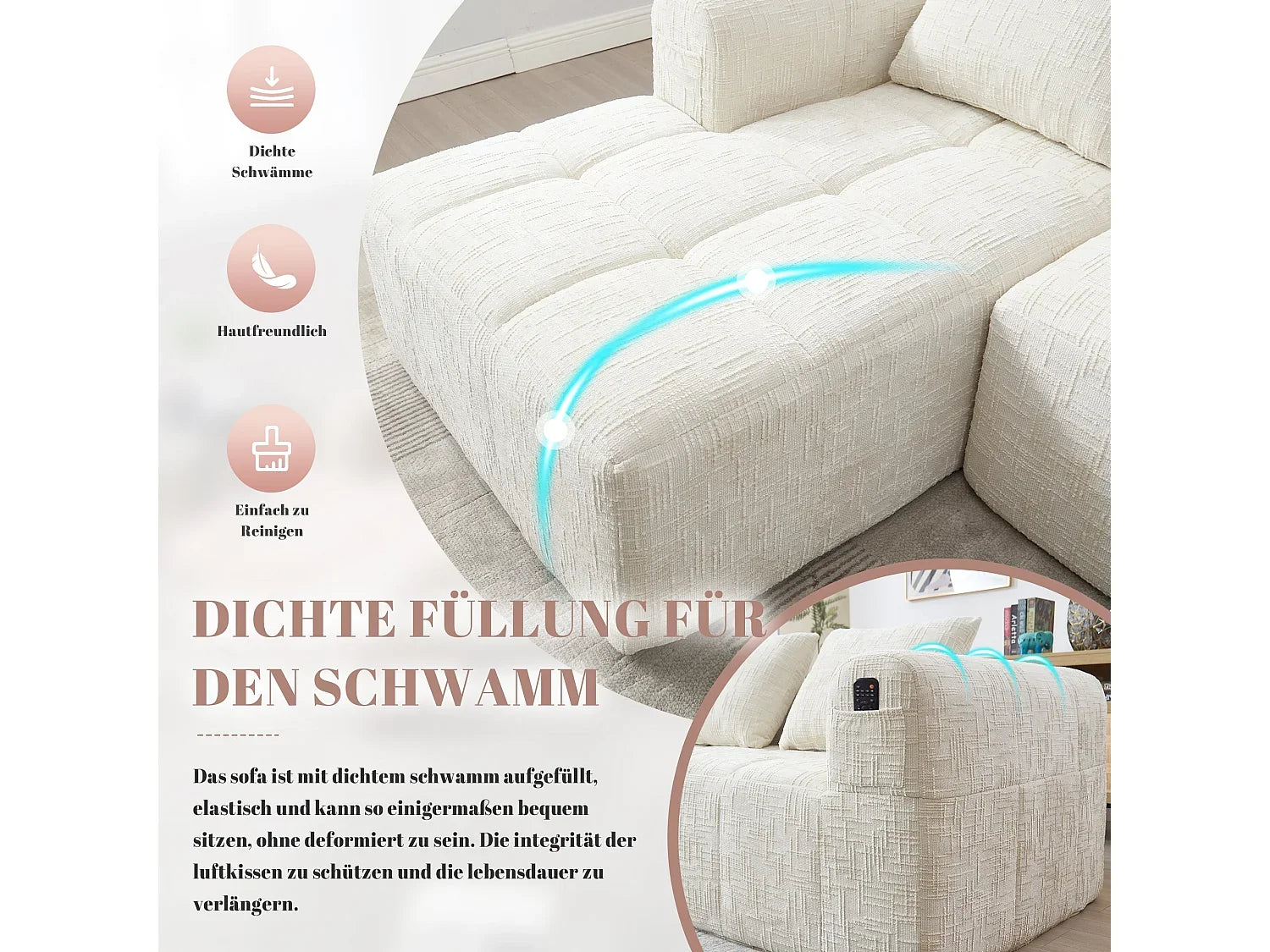 Canapé Compressé d'Angle Modulable 3 à 4 places Blanc en Tissu - LVHOM