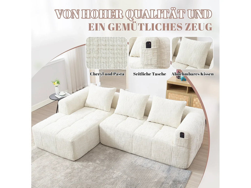 Canapé Compressé d'Angle Modulable 3 à 4 places Blanc en Tissu - LVHOM