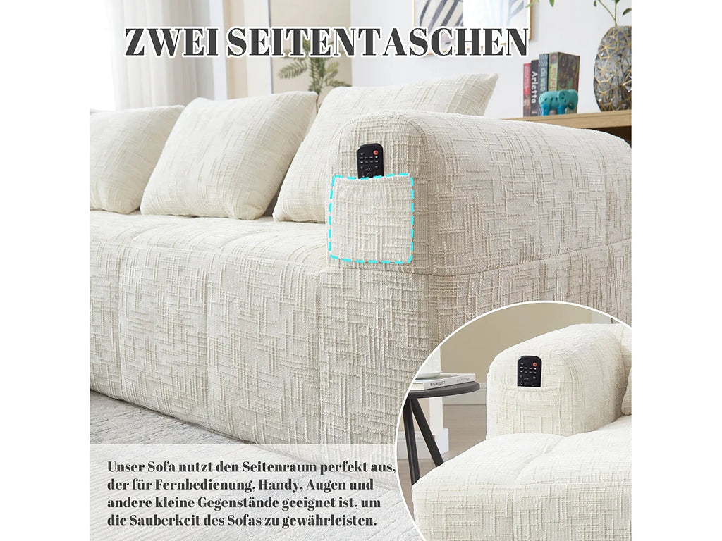 Canapé Compressé d'Angle Modulable 3 à 4 places Blanc en Tissu - LVHOM