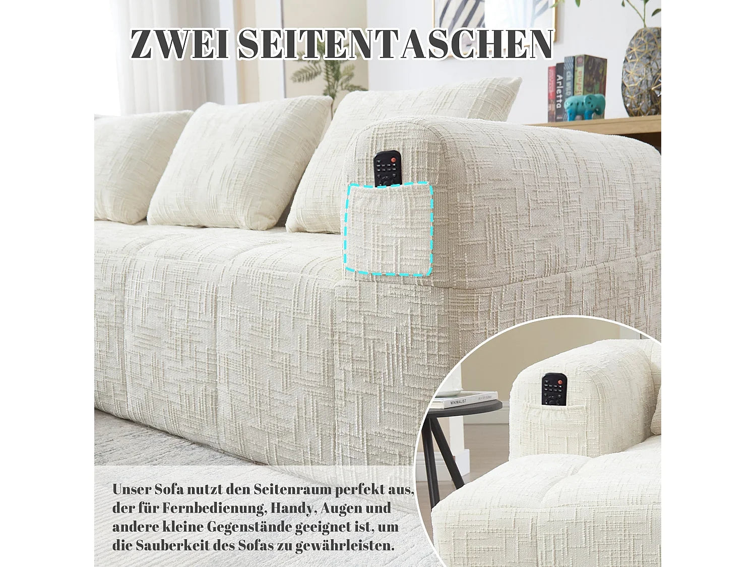 Canapé Compressé d'Angle Modulable 3 à 4 places Blanc en Tissu - LVHOM