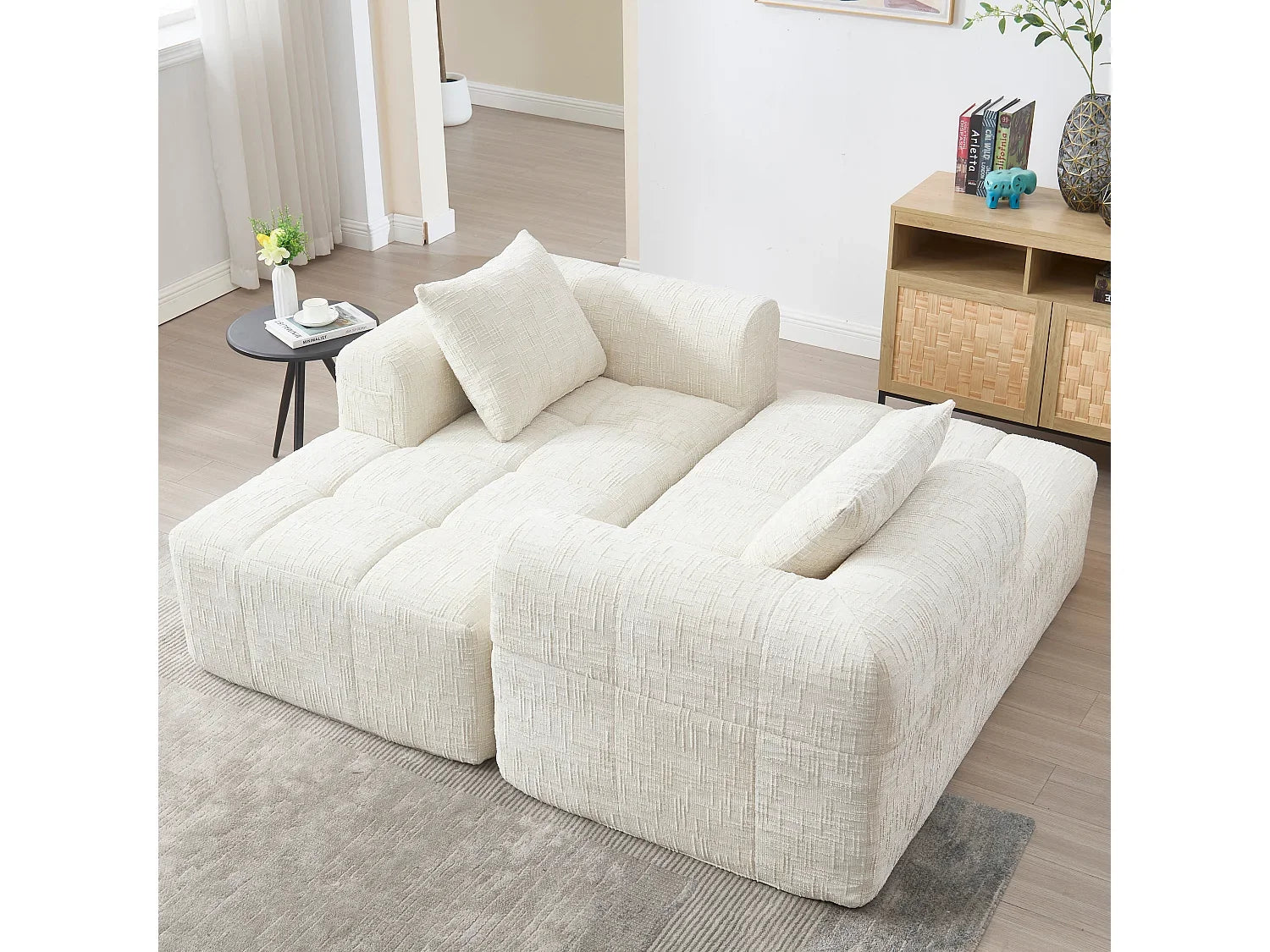 Canapé Compressé d'Angle Modulable 3 à 4 places Blanc en Tissu - LVHOM