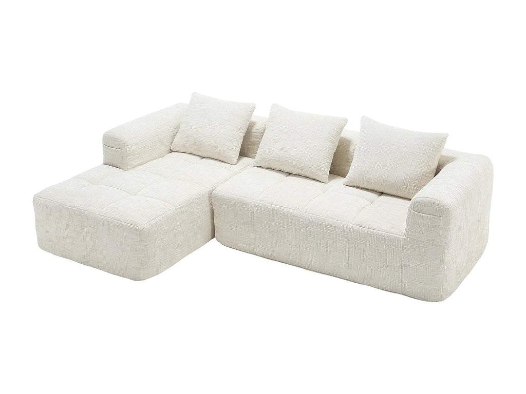 Canapé Compressé d'Angle Modulable 3 à 4 places Blanc en Tissu - LVHOM