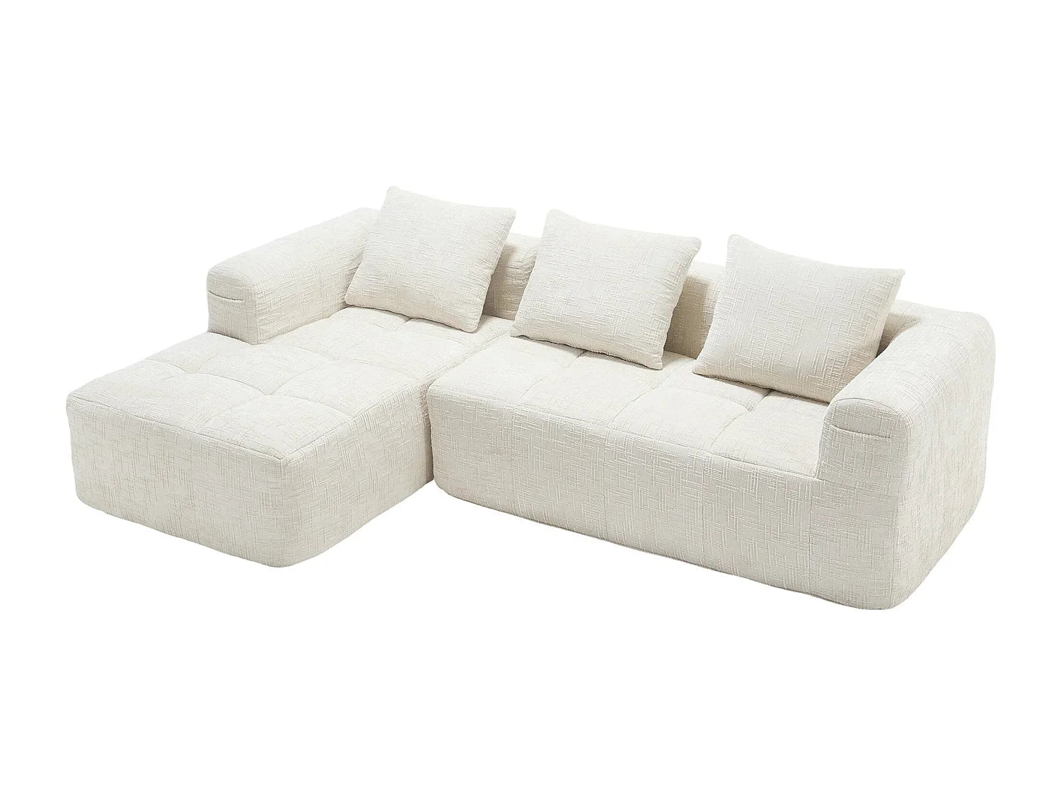 Canapé Compressé d'Angle Modulable 3 à 4 places Blanc en Tissu - LVHOM