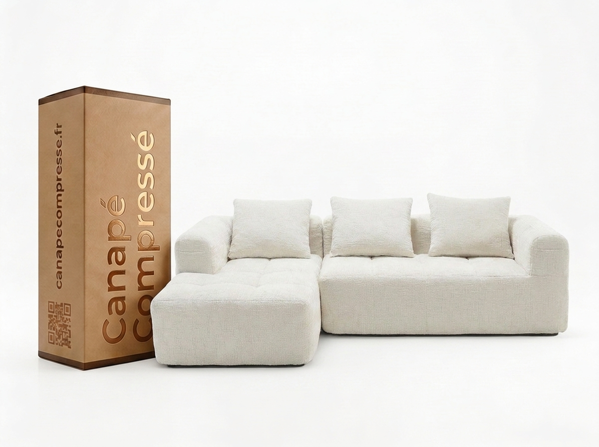 Canapé Compressé d'Angle Modulable 3 à 4 places Blanc en Tissu - LVHOM